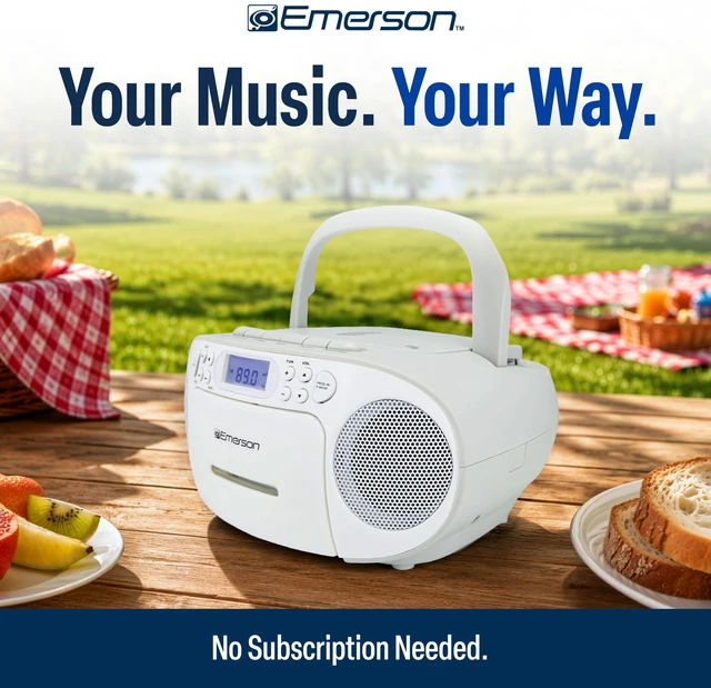 Alt view image 2 of 7 - EPB-3003 Portable CD Cassette Boombox with AM FM Radio - White With CD-R & CD-RW. Tape Recording. Programmable Station Presets. AUX & Headphone Jack. AC or Battery Power