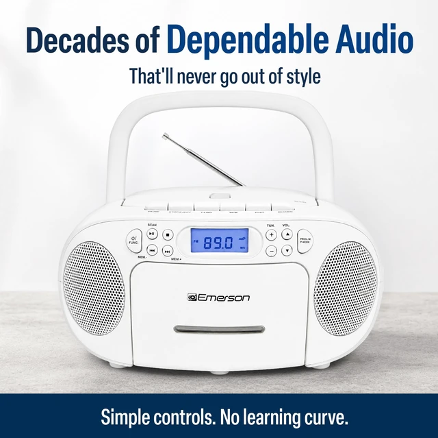 Alt view image 7 of 7 - EPB-3003 Portable CD Cassette Boombox with AM FM Radio - White With CD-R & CD-RW. Tape Recording. Programmable Station Presets. AUX & Headphone Jack. AC or Battery Power