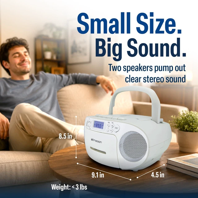 Alt view image 4 of 7 - EPB-3003 Portable CD Cassette Boombox with AM FM Radio - White With CD-R & CD-RW. Tape Recording. Programmable Station Presets. AUX & Headphone Jack. AC or Battery Power