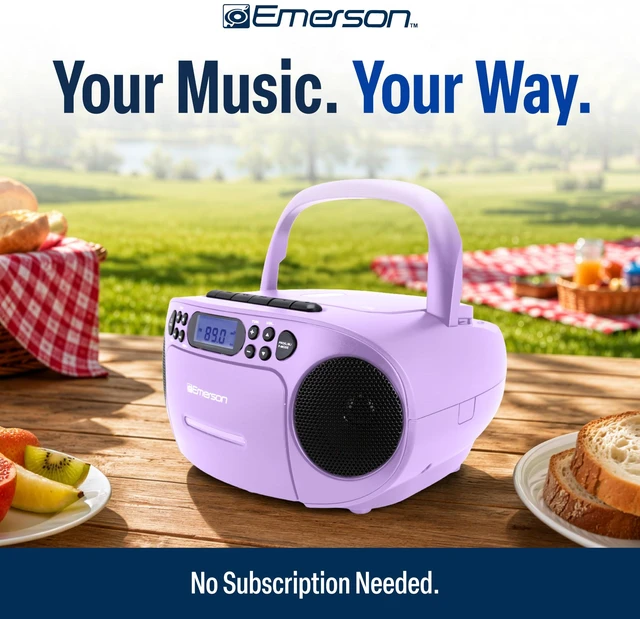 Alt view image 2 of 7 - EPB-3003 Portable CD Cassette Boombox with AM FM Radio - Lilac With CD-R & CD-RW. Tape Recording. Programmable Station Presets. AUX & Headphone Jack. AC or Battery Power