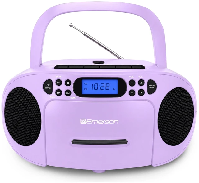 Main image of EPB-3003 Portable CD Cassette Boombox with AM FM Radio - Lilac With CD-R & CD-RW. Tape Recording. Programmable Station Presets. AUX & Headphone Jack. AC or Battery Power