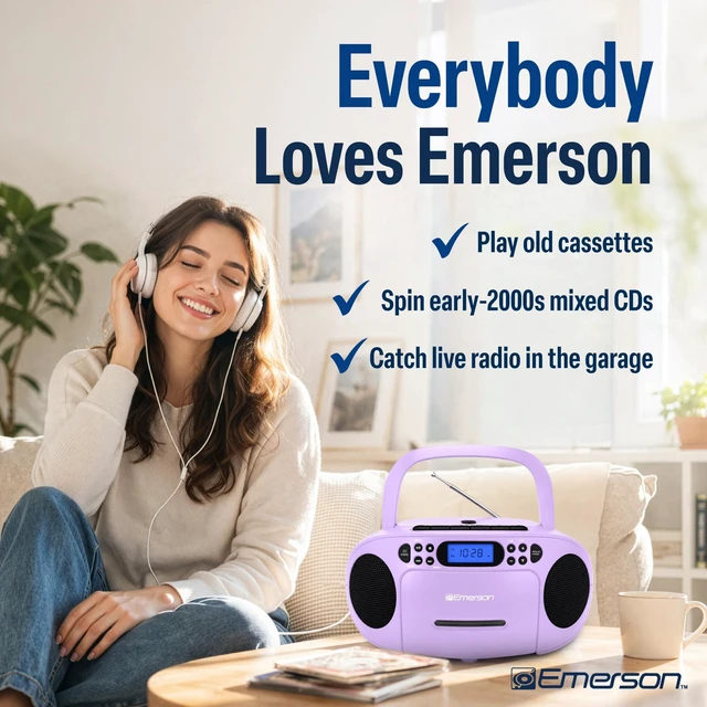 Alt view image 6 of 7 - EPB-3003 Portable CD Cassette Boombox with AM FM Radio - Lilac With CD-R & CD-RW. Tape Recording. Programmable Station Presets. AUX & Headphone Jack. AC or Battery Power