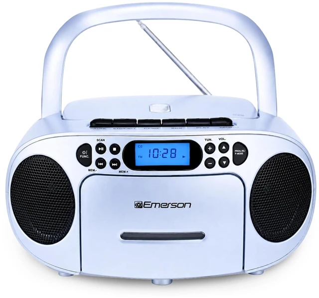 Main image of EPB-3003 Portable CD Cassette Boombox with AM FM Radio - Light Blue With CD-R & CD-RW. Tape Recording. Programmable Station Presets. AUX & Headphone Jack. AC or Battery Power