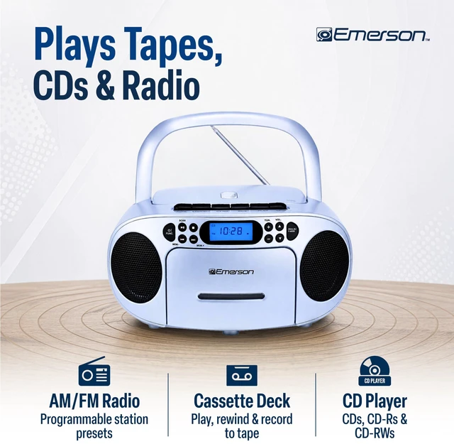 Alt view image 3 of 7 - EPB-3003 Portable CD Cassette Boombox with AM FM Radio - Light Blue With CD-R & CD-RW. Tape Recording. Programmable Station Presets. AUX & Headphone Jack. AC or Battery Power