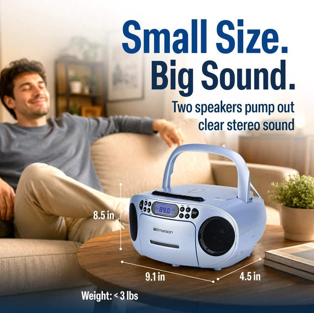 Alt view image 4 of 7 - EPB-3003 Portable CD Cassette Boombox with AM FM Radio - Light Blue With CD-R & CD-RW. Tape Recording. Programmable Station Presets. AUX & Headphone Jack. AC or Battery Power