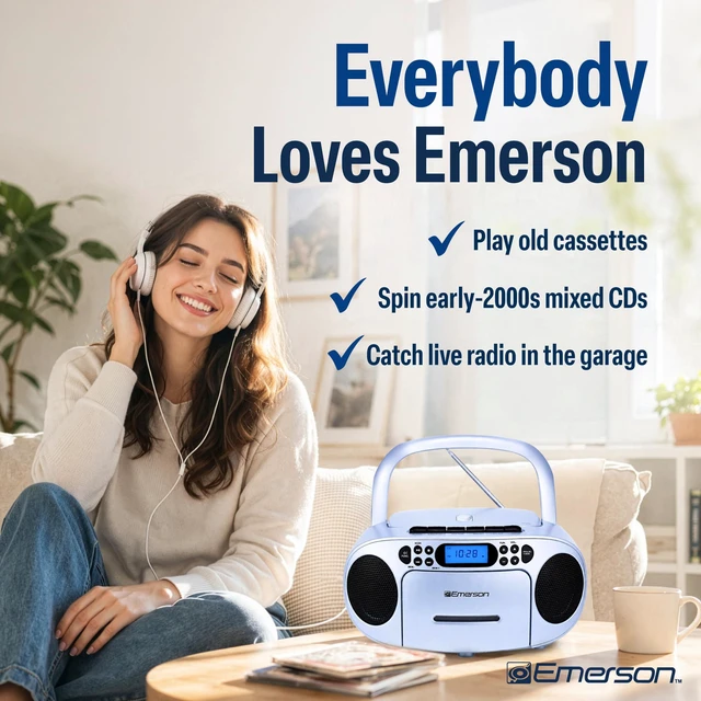Alt view image 6 of 7 - EPB-3003 Portable CD Cassette Boombox with AM FM Radio - Light Blue With CD-R & CD-RW. Tape Recording. Programmable Station Presets. AUX & Headphone Jack. AC or Battery Power