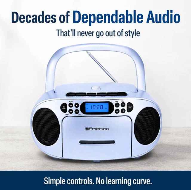 Alt view image 7 of 7 - EPB-3003 Portable CD Cassette Boombox with AM FM Radio - Light Blue With CD-R & CD-RW. Tape Recording. Programmable Station Presets. AUX & Headphone Jack. AC or Battery Power