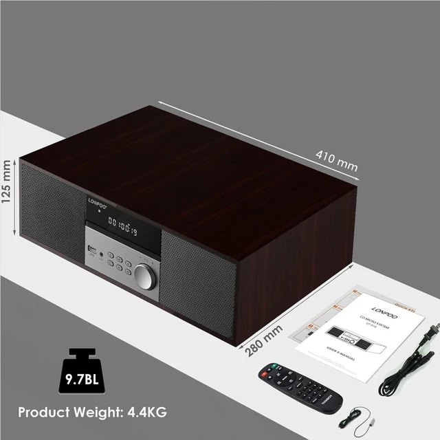 Alt view image 7 of 7 - Bluetooth Stereo System for Home, 40W CD Player with FM Radio Built-in DSP, 3" Woofer, Preset 20 FM Stations,12mm Thick MDF, Aluminum Panel, Home Audio System,Brown