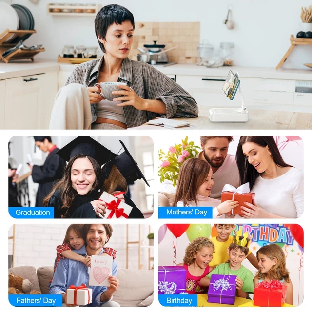 Alt view image 7 of 7 - Gifts for Men Women Foldable Cellphone Stand with Bluetooth Speaker Charging Function 360° Rotatable Phone Stand Birthday Gift Idea for Mom Dad Cool Tech Gifts-White