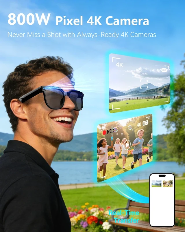 Alt view image 2 of 7 - AI Smart Glasses with 8MP Camera, 4K Video and 139-Language Translation Photochromic Lens, Open-Ear Speakers,Object Recognition, ChatGPT Assistant,Hi-Fi Audio,IPX5 waterproof,Gift Selection