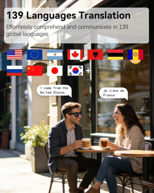Alt view image 4 of 7 - AI Smart Glasses with 8MP Camera, 4K Video and 139-Language Translation Photochromic Lens, Open-Ear Speakers,Object Recognition, ChatGPT Assistant,Hi-Fi Audio,IPX5 waterproof,Gift Selection
