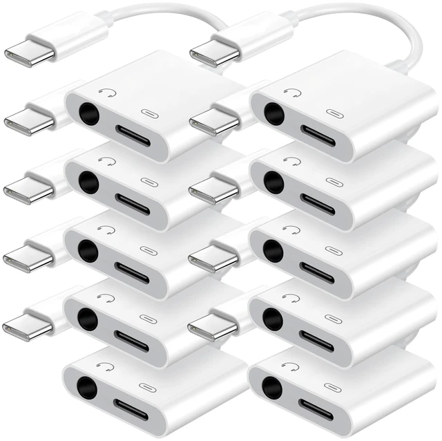 Main image of USB C to 3.5mm Headphone Jack and Charger Adapter, 2-in-1 Audio & Fast Charging Splitter for Apple iPhone 17/16/15/Pro/Pro Max, iPad, Samsung, Pixel, and More 10Pack