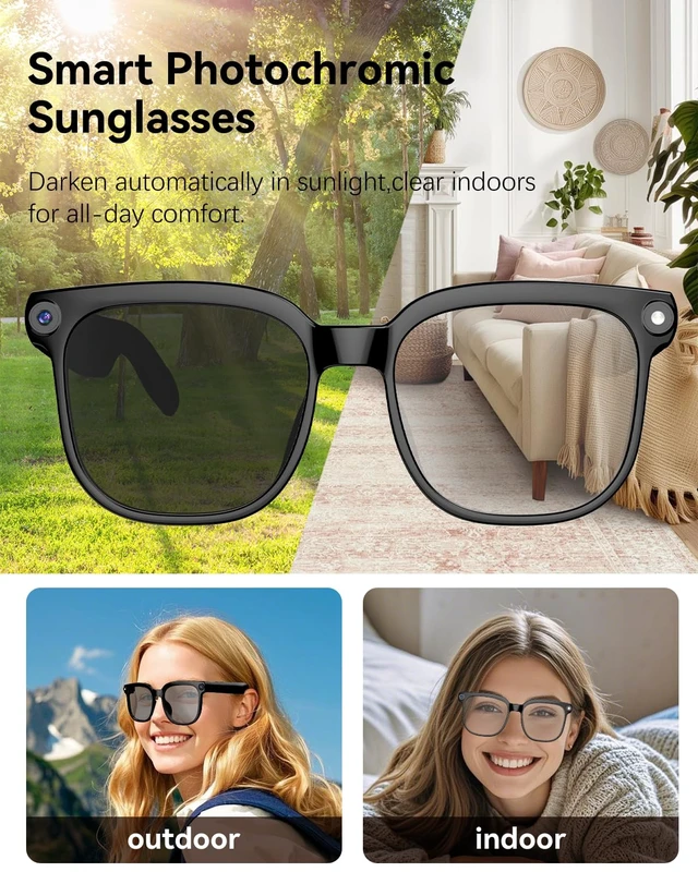 Alt view image 6 of 7 - AI Smart Glasses with 8MP Camera, 4K Video and 139-Language Translation Photochromic Lens, Open-Ear Speakers,Object Recognition, ChatGPT Assistant,Hi-Fi Audio,IPX5 waterproof,Gift Selection