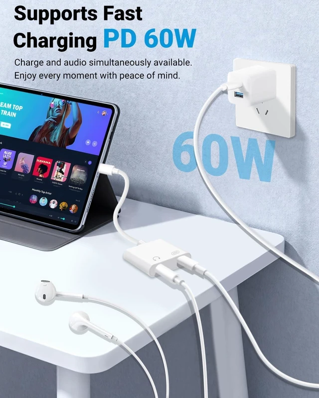 Alt view image 3 of 7 - USB C to 3.5mm Headphone Jack and Charger Adapter, 2-in-1 Audio & Fast Charging Splitter for Apple iPhone 17/16/15/Pro/Pro Max, iPad, Samsung, Pixel, and More 2Pack