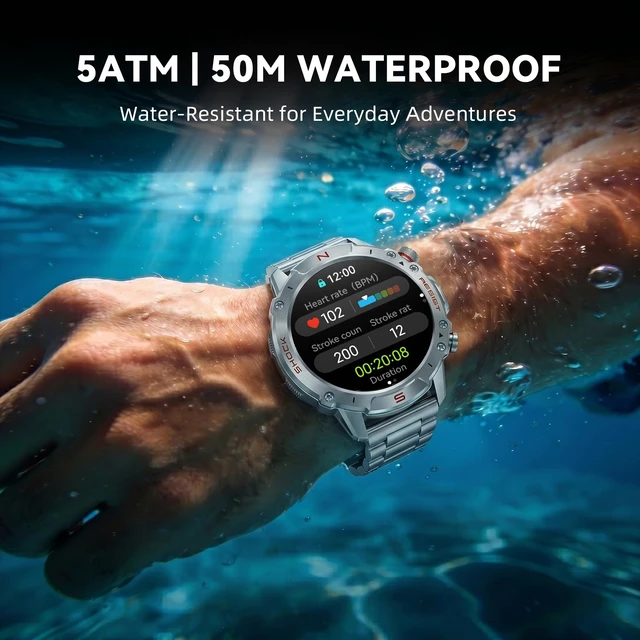Alt view image 3 of 7 - Rugged Smart Watch for Men, 1.43" AMOLED 5ATM Waterproof, 2 Bands Bluetooth Calling, Fitness Tracker, 15-Day Battery, 178+ Sports Modes, Heart Rate, Sleep & SpO2 Monitor, For Android & iPhone