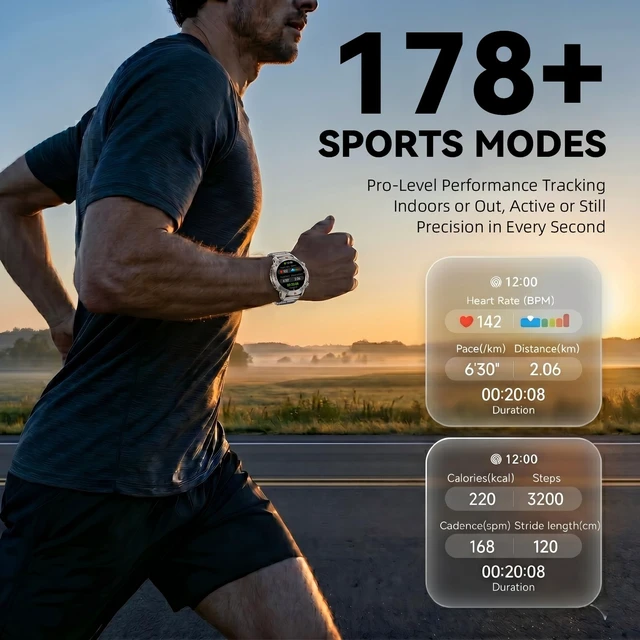 Alt view image 5 of 7 - Rugged Smart Watch for Men, 1.43" AMOLED 5ATM Waterproof, 2 Bands Bluetooth Calling, Fitness Tracker, 15-Day Battery, 178+ Sports Modes, Heart Rate, Sleep & SpO2 Monitor, For Android & iPhone
