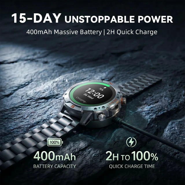 Alt view image 6 of 7 - Rugged Smart Watch for Men, 1.43" AMOLED 5ATM Waterproof, 2 Bands Bluetooth Calling, Fitness Tracker, 15-Day Battery, 178+ Sports Modes, Heart Rate, Sleep & SpO2 Monitor, For Android & iPhone