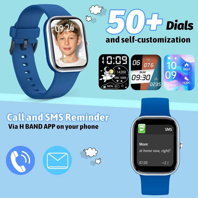 Alt view image 2 of 6 - Smart Watch for Kids Fitness Tracker No Phone/APP Needed,19 Sport Mode,1.5" DIY Dial,IP68 Waterproof,Sleep Monitor,Pedometers,Heart Rate,Great Birthday Gift for Boys Girls Teens 6-14 Year Olds (Blue)