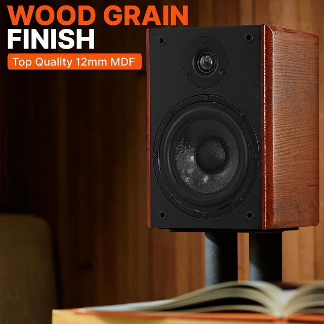Alt view image 5 of 7 - 6.5" Home Audio Speakers, 2-Way Passive Bookshelf, 240W Max Power, 1" Silk Dome Tweeter, Composite Woofer, Gold Plated 5 Way Binding Post, Rubber Surrounds, Beautiful Wood Grain Finish - Pair