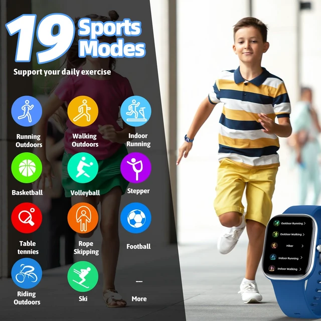 Alt view image 3 of 6 - Smart Watch for Kids Fitness Tracker No Phone/APP Needed,19 Sport Mode,1.5" DIY Dial,IP68 Waterproof,Sleep Monitor,Pedometers,Heart Rate,Great Birthday Gift for Boys Girls Teens 6-14 Year Olds (Blue)