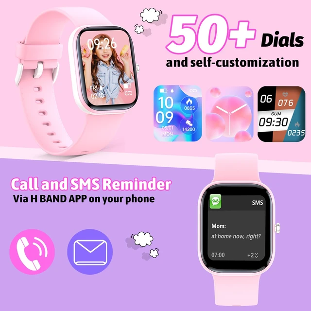 Alt view image 2 of 6 - Kids Watch with Fitness Tracker No Phone/APP Needed,19 Sport Mode,1.5" DIY Dial,IP68 Waterproof,Sleep Monitor,Pedometers,Heart Rate,Great Birthday Gift for Boys Girls Teens 6-14 (Pink)