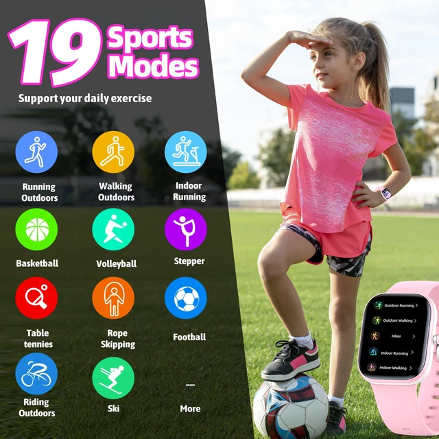 Alt view image 3 of 6 - Kids Watch with Fitness Tracker No Phone/APP Needed,19 Sport Mode,1.5" DIY Dial,IP68 Waterproof,Sleep Monitor,Pedometers,Heart Rate,Great Birthday Gift for Boys Girls Teens 6-14 (Pink)