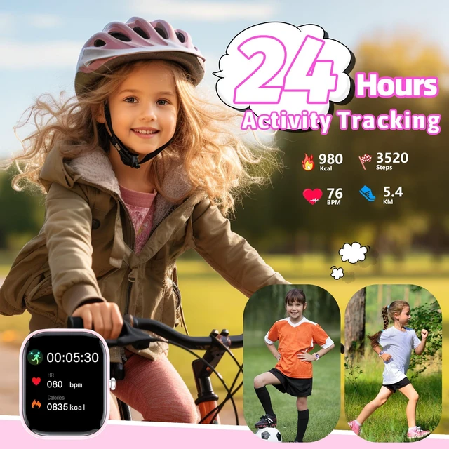 Alt view image 4 of 6 - Kids Watch with Fitness Tracker No Phone/APP Needed,19 Sport Mode,1.5" DIY Dial,IP68 Waterproof,Sleep Monitor,Pedometers,Heart Rate,Great Birthday Gift for Boys Girls Teens 6-14 (Pink)