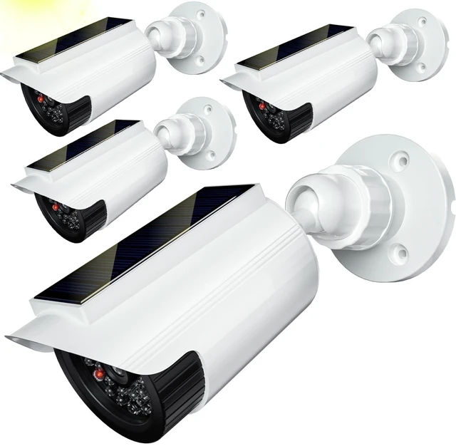 Main image of Solar Powered Fake Camera with Red Light, 2 Pack, White (SOLTC-W4) Dummy Cameras for Outside, Wireless Simulated Cam, Realistic Look, Solar Panel, Weatherproof