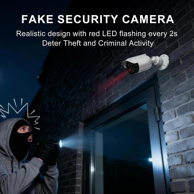 Alt view image 2 of 7 - Solar Powered Fake Camera with Red Light, 2 Pack, White (SOLTC-W4) Dummy Cameras for Outside, Wireless Simulated Cam, Realistic Look, Solar Panel, Weatherproof
