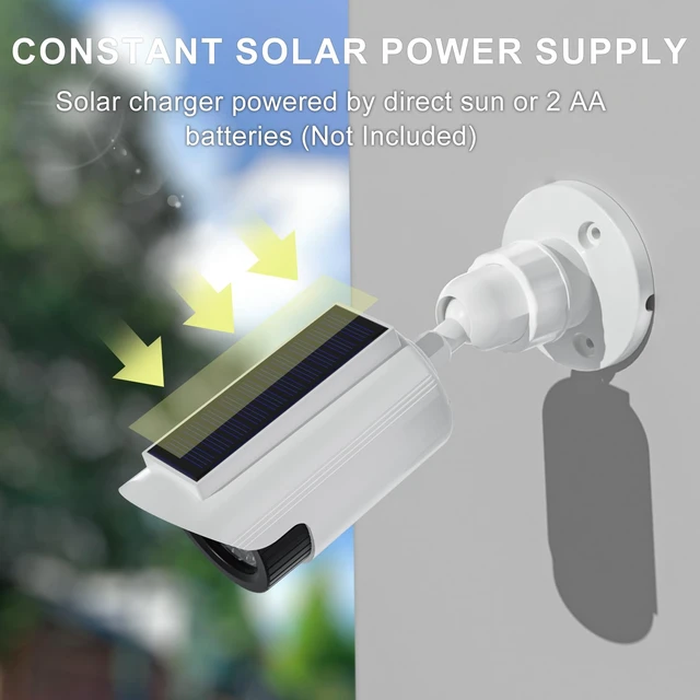 Alt view image 4 of 7 - Solar Powered Fake Camera with Red Light, 2 Pack, White (SOLTC-W4) Dummy Cameras for Outside, Wireless Simulated Cam, Realistic Look, Solar Panel, Weatherproof