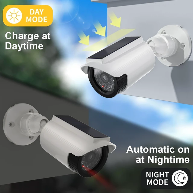 Alt view image 5 of 7 - Solar Powered Fake Camera with Red Light, 2 Pack, White (SOLTC-W4) Dummy Cameras for Outside, Wireless Simulated Cam, Realistic Look, Solar Panel, Weatherproof