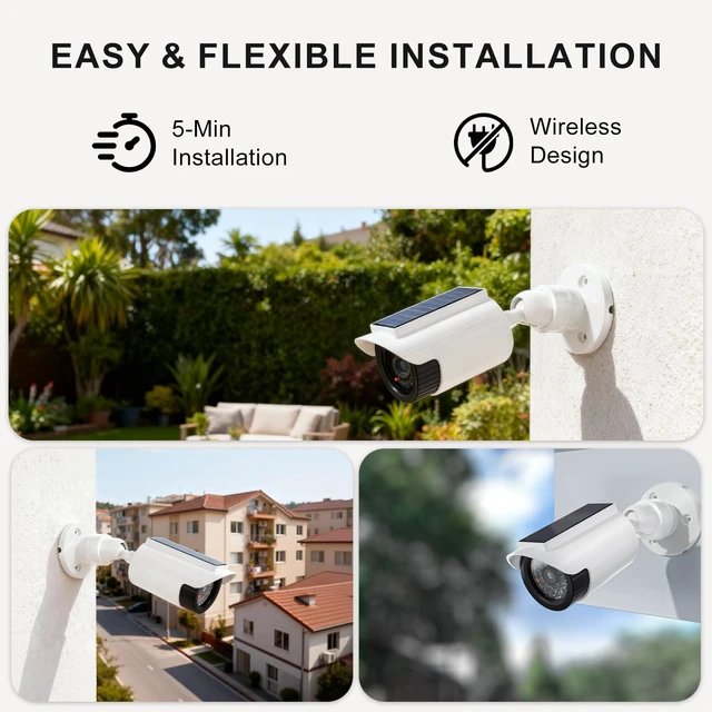 Alt view image 7 of 7 - Solar Powered Fake Camera with Red Light, 2 Pack, White (SOLTC-W4) Dummy Cameras for Outside, Wireless Simulated Cam, Realistic Look, Solar Panel, Weatherproof