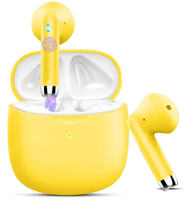 Main image of Wireless Earbuds, Bluetooth 5.4 Earbuds Stereo Bass, Bluetooth Headphones in Ear Noise Cancelling Mic, Earphones IP7 Waterproof Sports, 36H Playtime USB C Charging Case Yellow Ear Buds for Android iOS