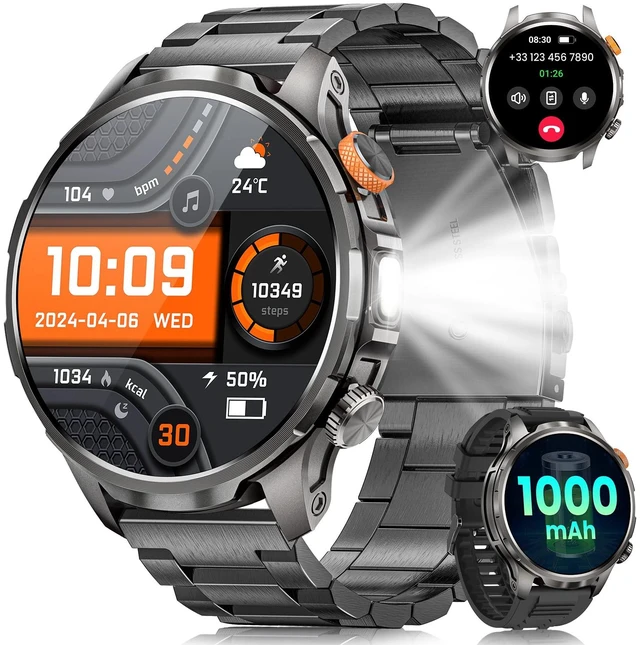 Main image of Military Smartwatch for Men 1000mAh Fitness Tracker Rugged Men Watch 2Bands 1.91" Men's Smart Watch Answer/Make Calls, 5 ATM /110+ Sport Modes/Heart Rate/SpO2/Sleep Monitor Watch for Android Iphone