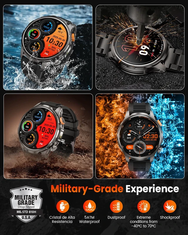 Alt view image 2 of 7 - Military Smartwatch for Men 1000mAh Fitness Tracker Rugged Men Watch 2Bands 1.91" Men's Smart Watch Answer/Make Calls, 5 ATM /110+ Sport Modes/Heart Rate/SpO2/Sleep Monitor Watch for Android Iphone