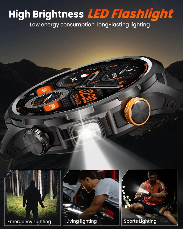 Alt view image 4 of 7 - Military Smartwatch for Men 1000mAh Fitness Tracker Rugged Men Watch 2Bands 1.91" Men's Smart Watch Answer/Make Calls, 5 ATM /110+ Sport Modes/Heart Rate/SpO2/Sleep Monitor Watch for Android Iphone