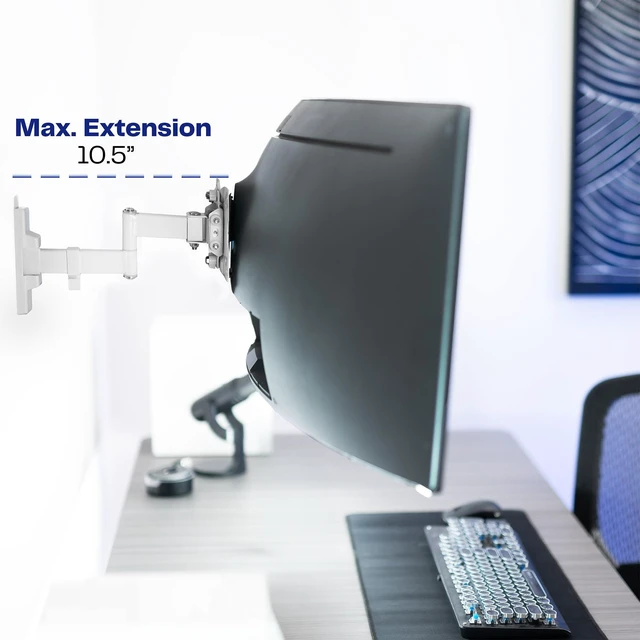 Alt view image 6 of 7 - White Single Ultrawide Wall Mount, Up to 49 in Screens, MOUNT-VW01MW Tilt and Swivel Arm, Low Profile, Monitor Wall Mount with 10.5 in Extension, Max VESA 100x100mm, Holds 44 lbs