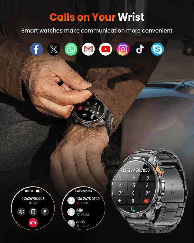 Alt view image 7 of 7 - Military Smartwatch for Men 1000mAh Fitness Tracker Rugged Men Watch 2Bands 1.91" Men's Smart Watch Answer/Make Calls, 5 ATM /110+ Sport Modes/Heart Rate/SpO2/Sleep Monitor Watch for Android Iphone