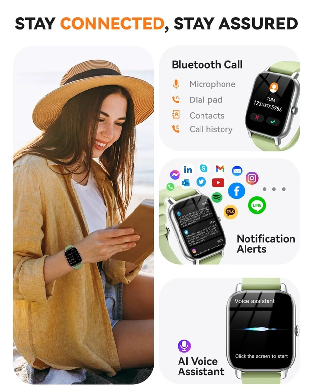 Alt view image 2 of 7 - Smart Watches for Men Women, Fitness Tracker with Activity Counter/Sleep Monitor, IP68 Waterproof Smart Watch for Android iPhone iOS Compatible (Meadow Green, 1.83)