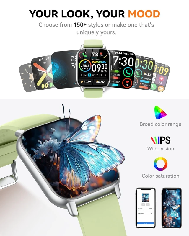 Alt view image 5 of 7 - Smart Watches for Men Women, Fitness Tracker with Activity Counter/Sleep Monitor, IP68 Waterproof Smart Watch for Android iPhone iOS Compatible (Meadow Green, 1.83)