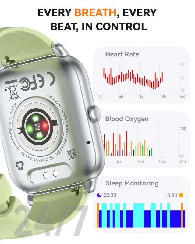 Alt view image 4 of 7 - Smart Watches for Men Women, Fitness Tracker with Activity Counter/Sleep Monitor, IP68 Waterproof Smart Watch for Android iPhone iOS Compatible (Meadow Green, 1.83)