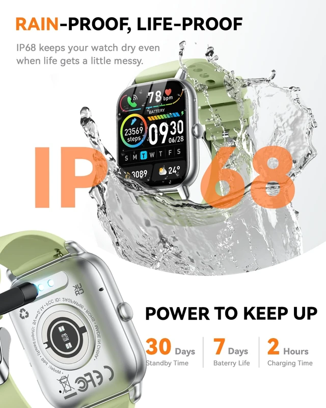 Alt view image 6 of 7 - Smart Watches for Men Women, Fitness Tracker with Activity Counter/Sleep Monitor, IP68 Waterproof Smart Watch for Android iPhone iOS Compatible (Meadow Green, 1.83)