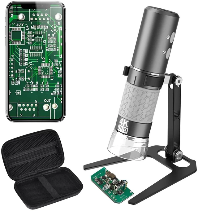 Main image of 4K 50-1000x WiFi USB Handheld Microscope with Case & Metal Stand 3840x2160P Wireless Endoscope Camera with 8 LEDs & Storage Case for iPhone iPad Android Mac Windows Linux Chrome