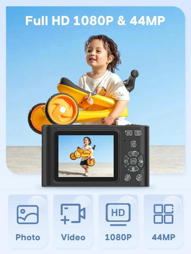 Alt view image 2 of 6 - Digital Camera, 44MP Full HD 1080P Point and Shoot Camera with 64GB Card, Anti Shake 16X Zoom Compact Volg Cameras, Portable Small Camara Gift for Kids, Ages Teen Girl Boy - Black