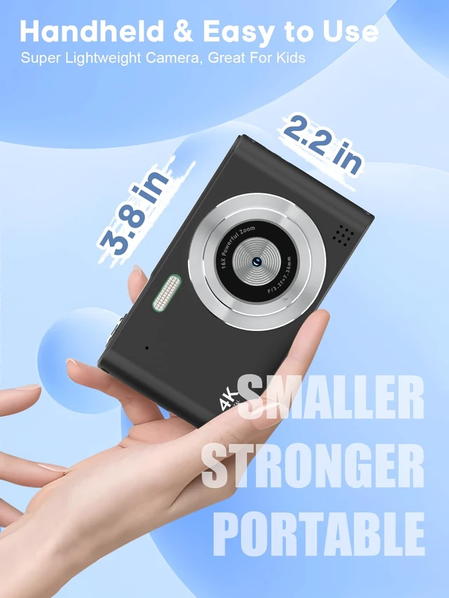 Alt view image 3 of 6 - Digital Camera, 44MP Full HD 1080P Point and Shoot Camera with 64GB Card, Anti Shake 16X Zoom Compact Volg Cameras, Portable Small Camara Gift for Kids, Ages Teen Girl Boy - Black