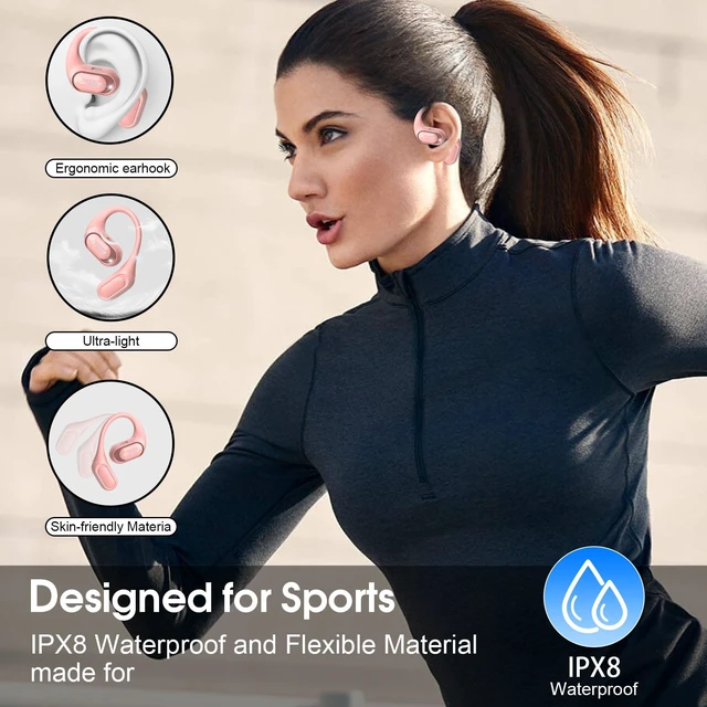 Alt view image 3 of 7 - Open Ear Headphones, Bluetooth 5.4 Wireless Earbuds, Pink HiFi Stereo Open Ear Buds with HD Mic, 50H Display LED Power Display, IPX7 Lightweight Comfort Earphones for Sports Working