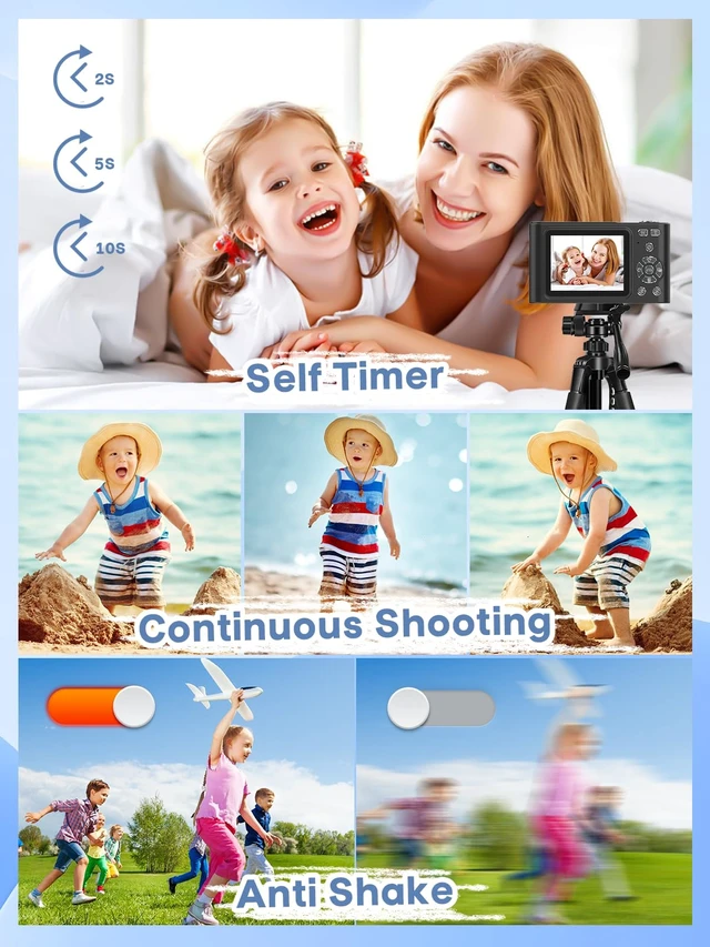 Alt view image 5 of 6 - Digital Camera, 44MP Full HD 1080P Point and Shoot Camera with 64GB Card, Anti Shake 16X Zoom Compact Volg Cameras, Portable Small Camara Gift for Kids, Ages Teen Girl Boy - Black