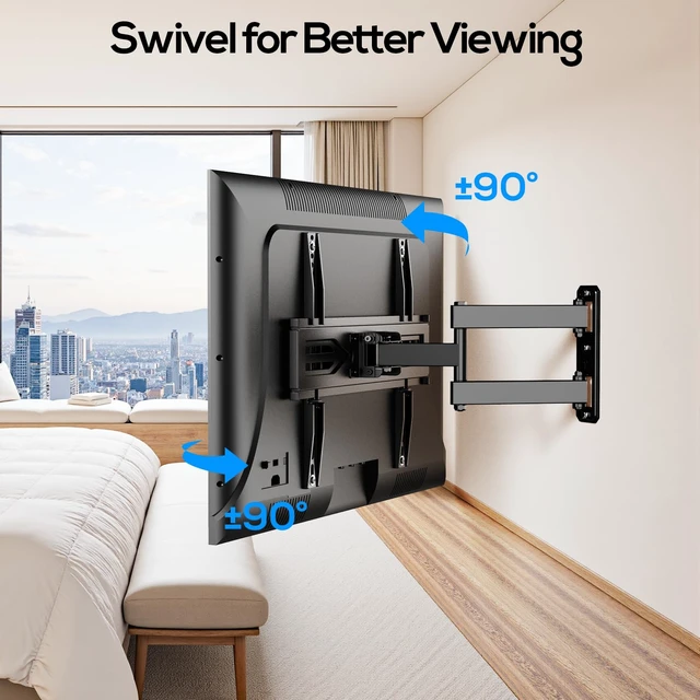 Alt view image 4 of 7 - Corner TV Wall Mount Full Motion for 40 43 50 55 60 65 inch TVs Fit 30-65" Universal TV, Hold 80lbs, Swivel 180°, Tilt +5/-12°, Level +/-3°, VESA 400x400mm, 14" Arm Extension, Single Stud
