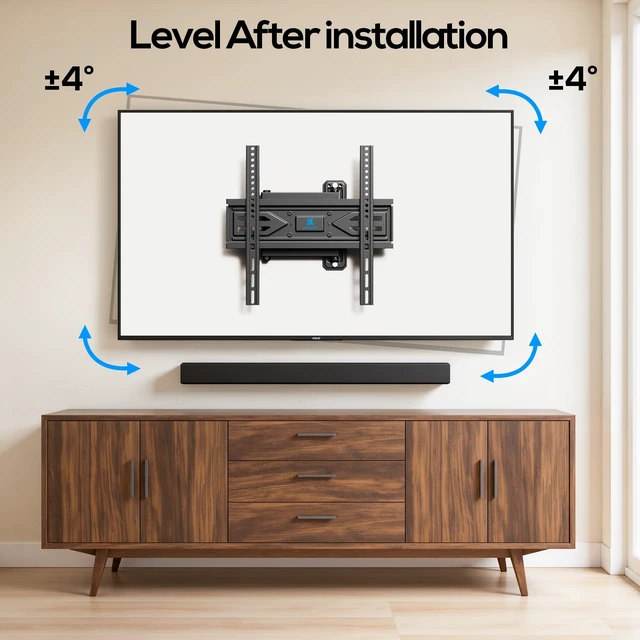 Alt view image 5 of 7 - Corner TV Wall Mount Full Motion for 40 43 50 55 60 65 inch TVs Fit 30-65" Universal TV, Hold 80lbs, Swivel 180°, Tilt +5/-12°, Level +/-3°, VESA 400x400mm, 14" Arm Extension, Single Stud