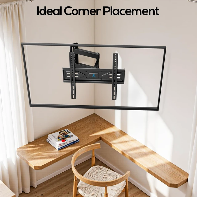 Alt view image 6 of 7 - Corner TV Wall Mount Full Motion for 40 43 50 55 60 65 inch TVs Fit 30-65" Universal TV, Hold 80lbs, Swivel 180°, Tilt +5/-12°, Level +/-3°, VESA 400x400mm, 14" Arm Extension, Single Stud